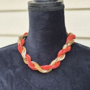 Vintage Elegant Red and Gold Braided Necklace